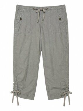 Lady Hathaway Women's Size 6 Cropped Pants Olive Green Ruched Tie Hem Cotton